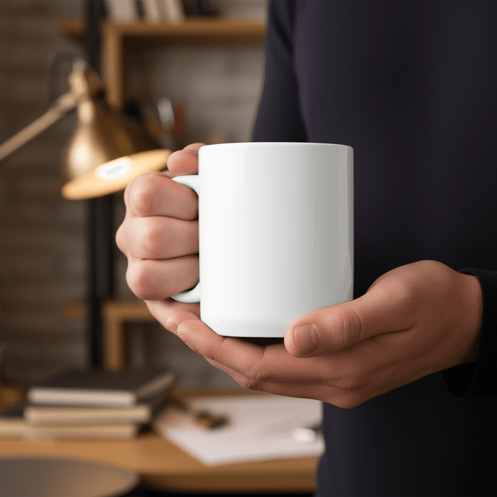 Man holding coffee mug mockup