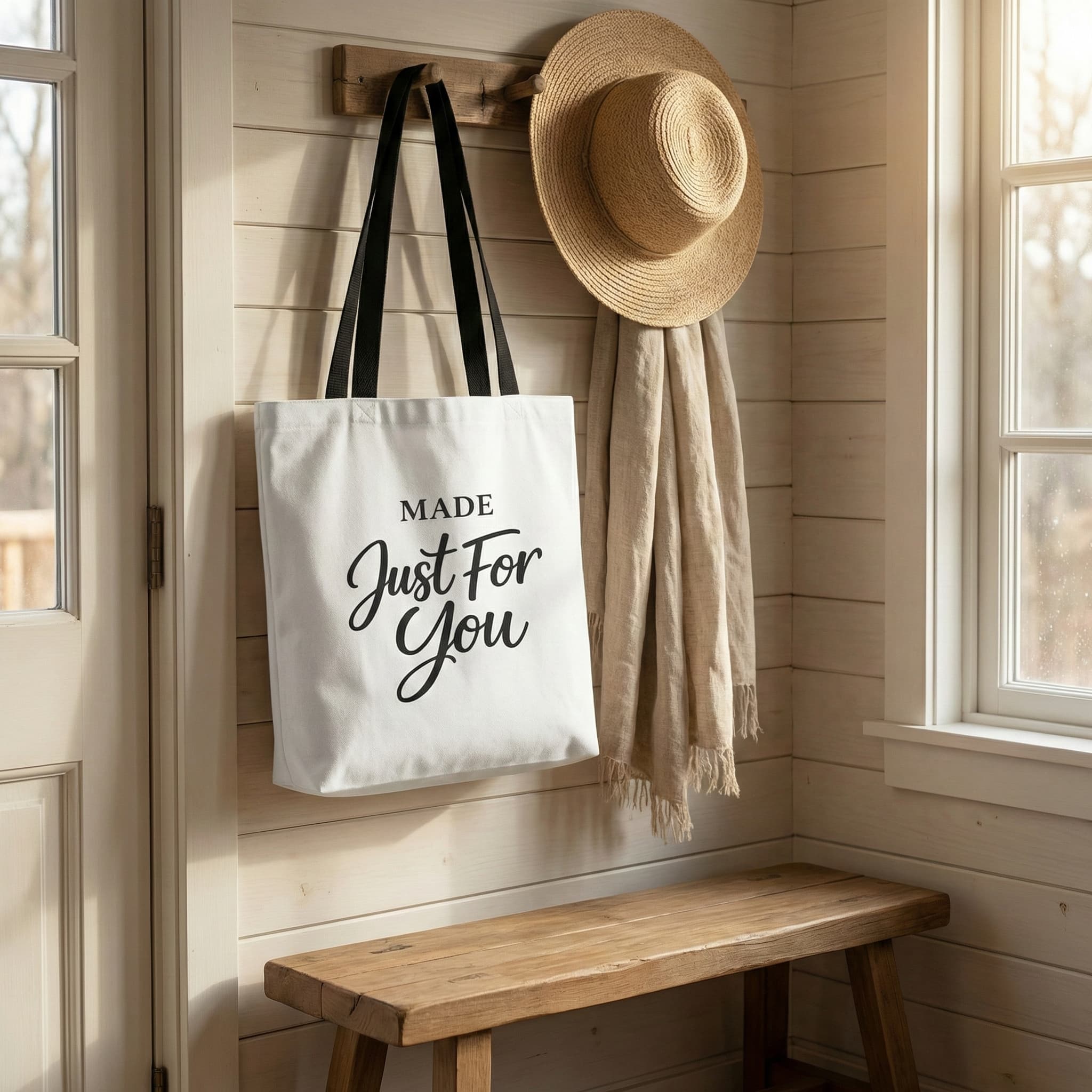 Tote bag hanging entryway mockup
