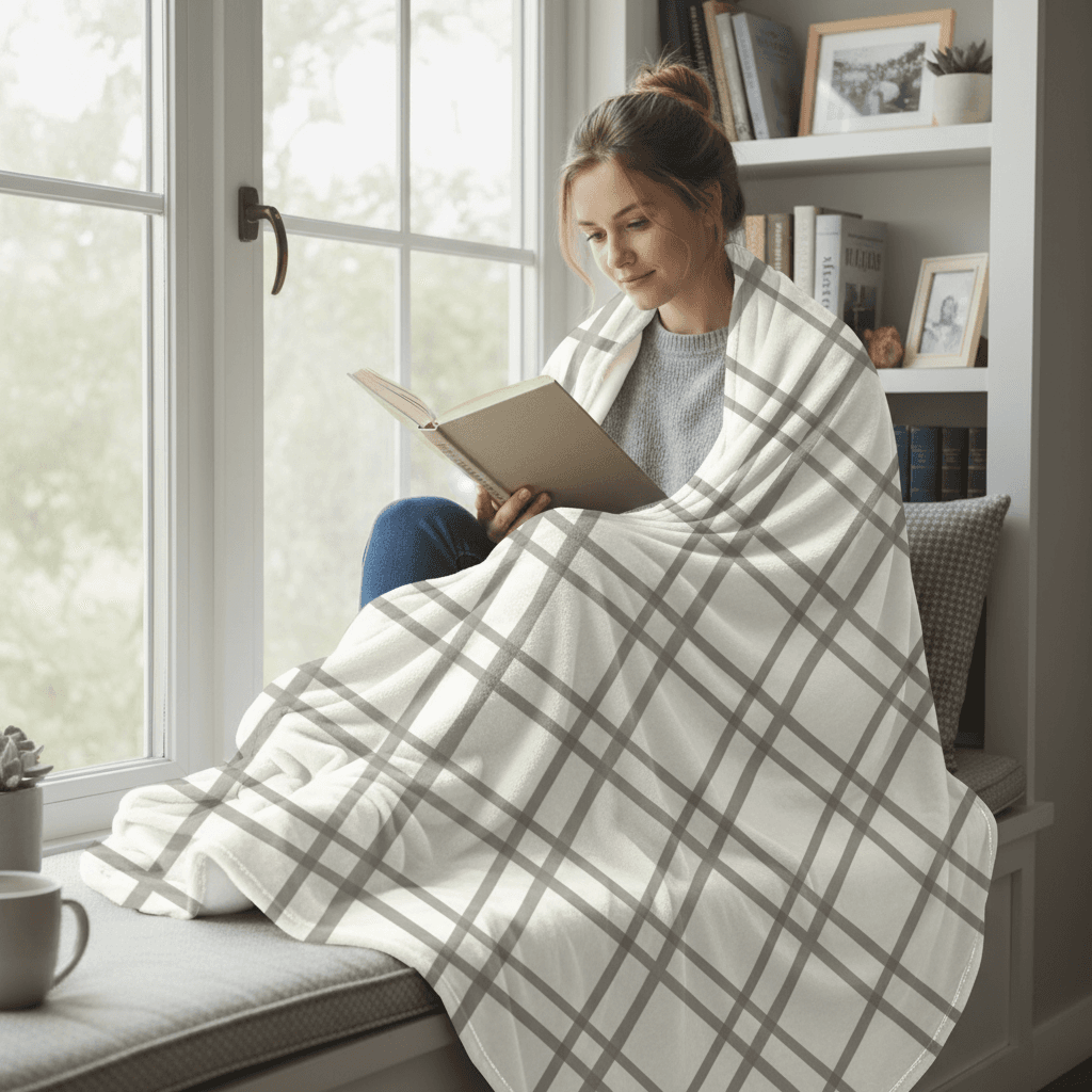Throw blanket cozy reading nook mockup