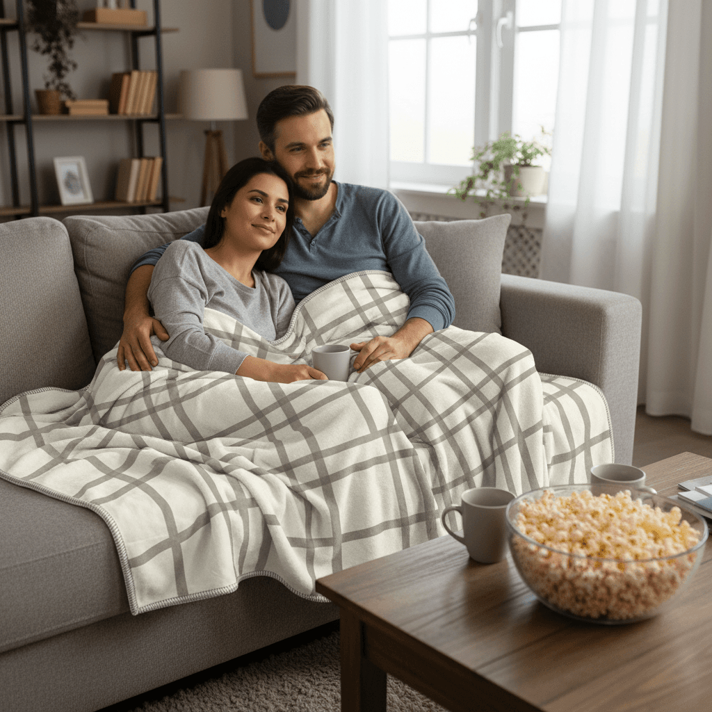 Family movie night blanket mockup