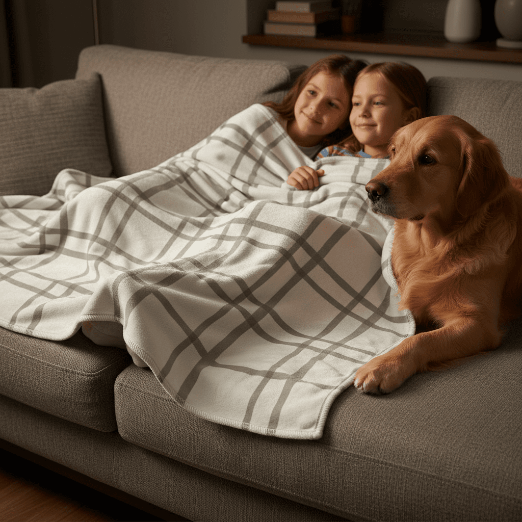 Kids and pets movie night blanket mockup