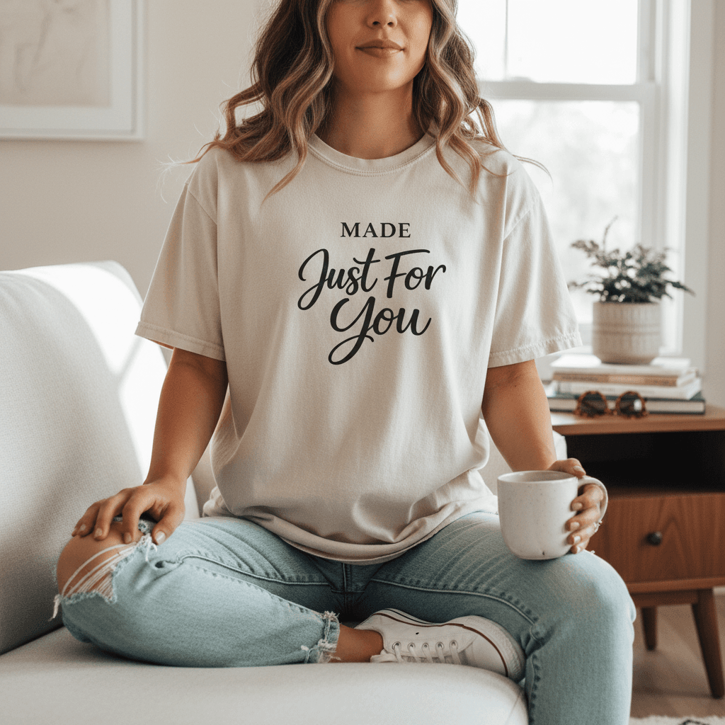 AI mockup of a Comfort Colors t-shirt with custom design