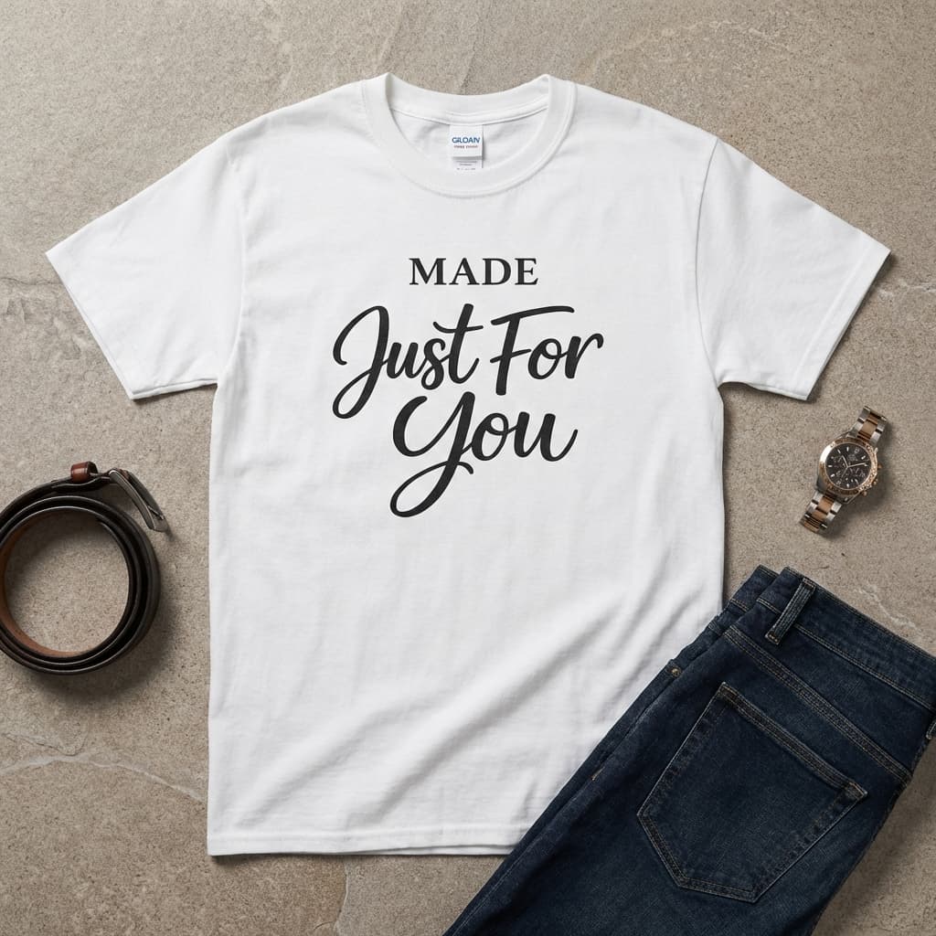 Gildan 5000 t-shirt styled with jeans mockup