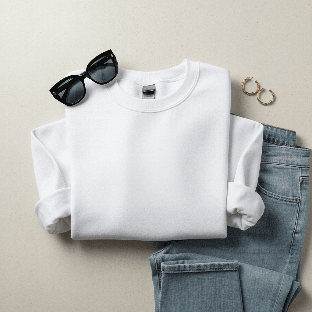 Gildan 18000 crewneck sweatshirt styled with jeans mockup