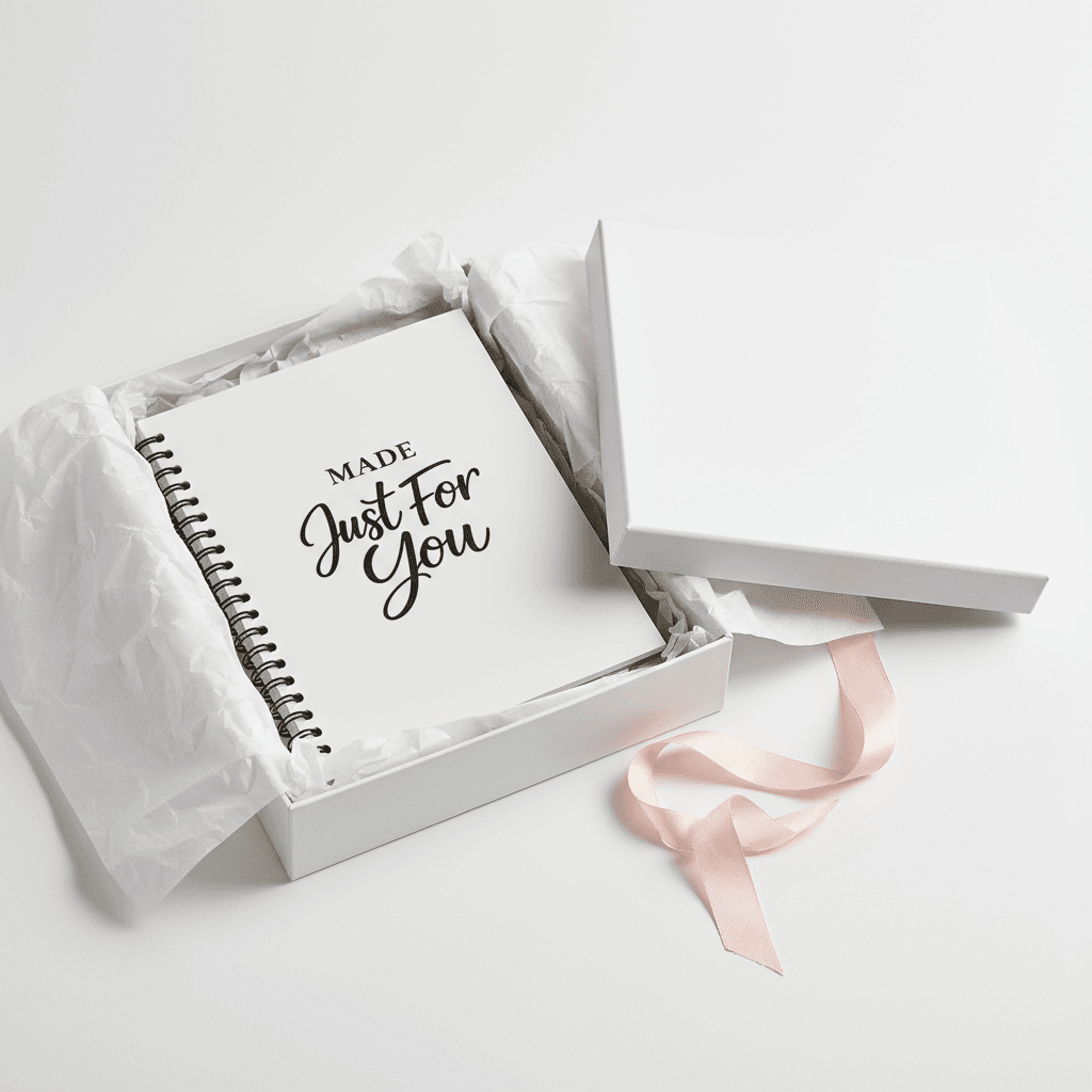 Spiral journal styled as a gift mockup