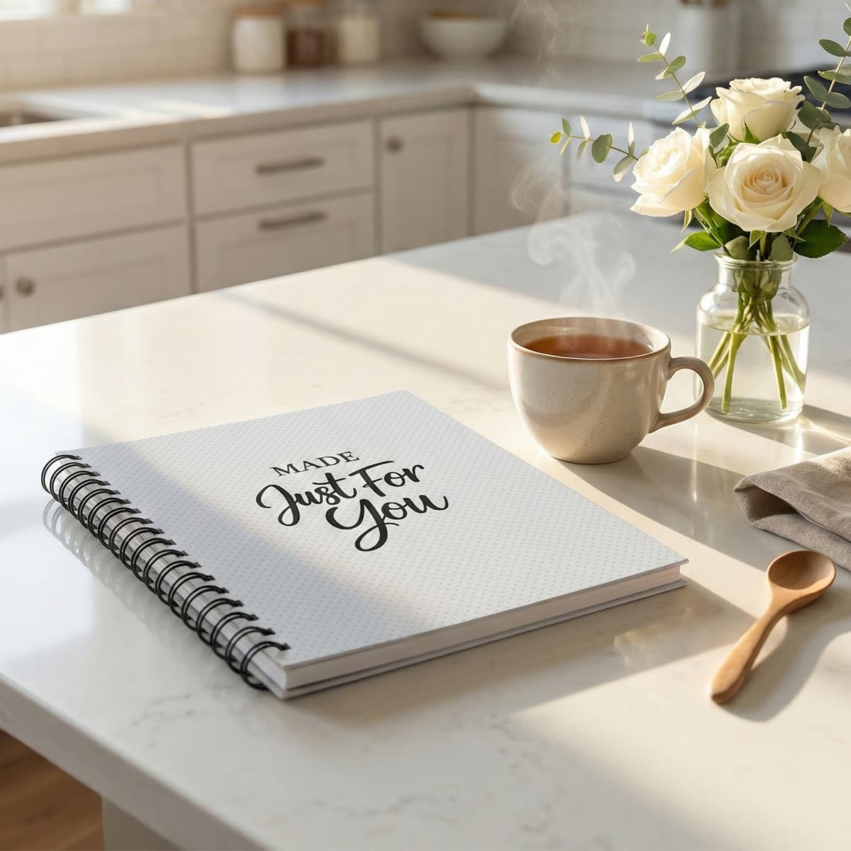 Spiral journal on kitchen counter