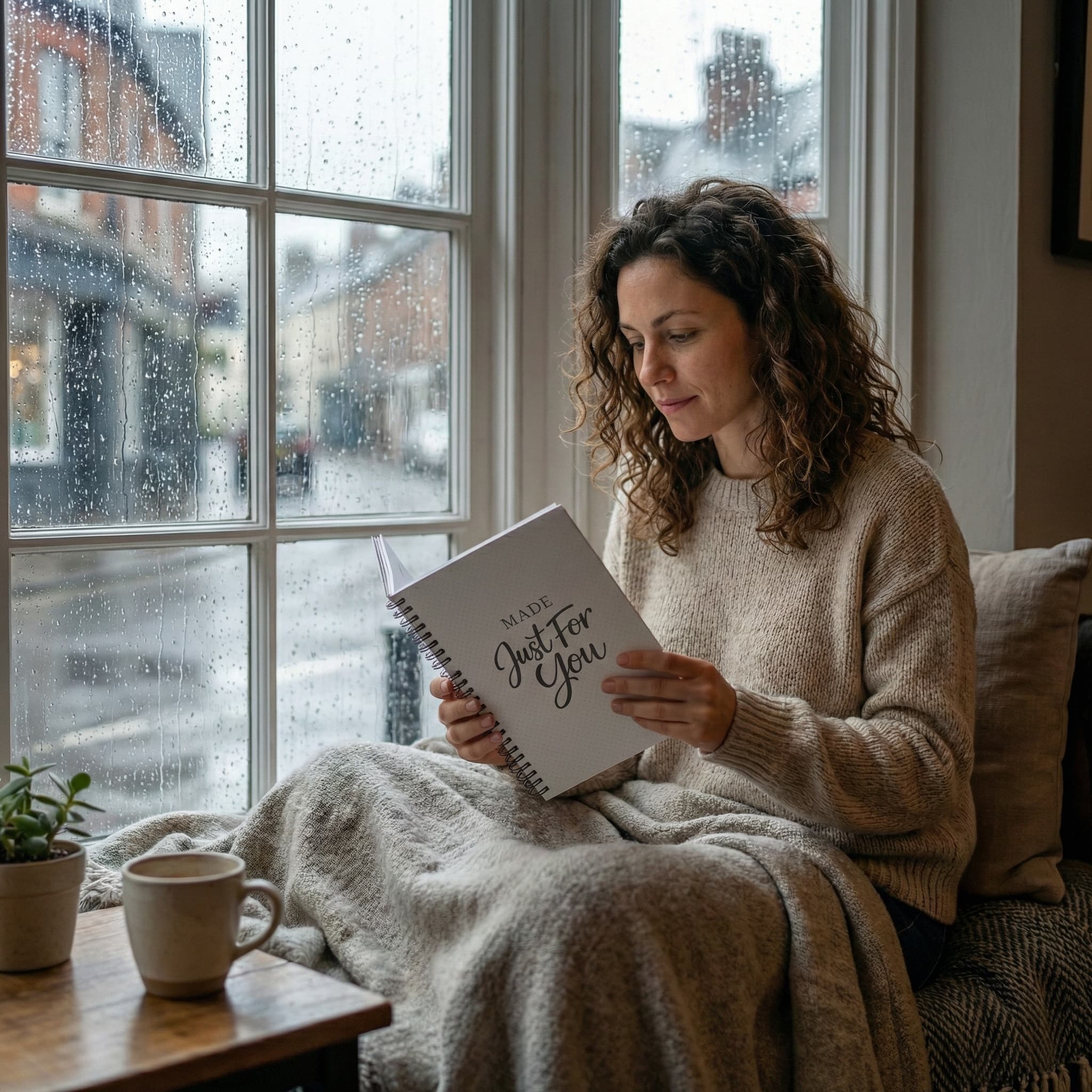 Spiral journal rainy day scene