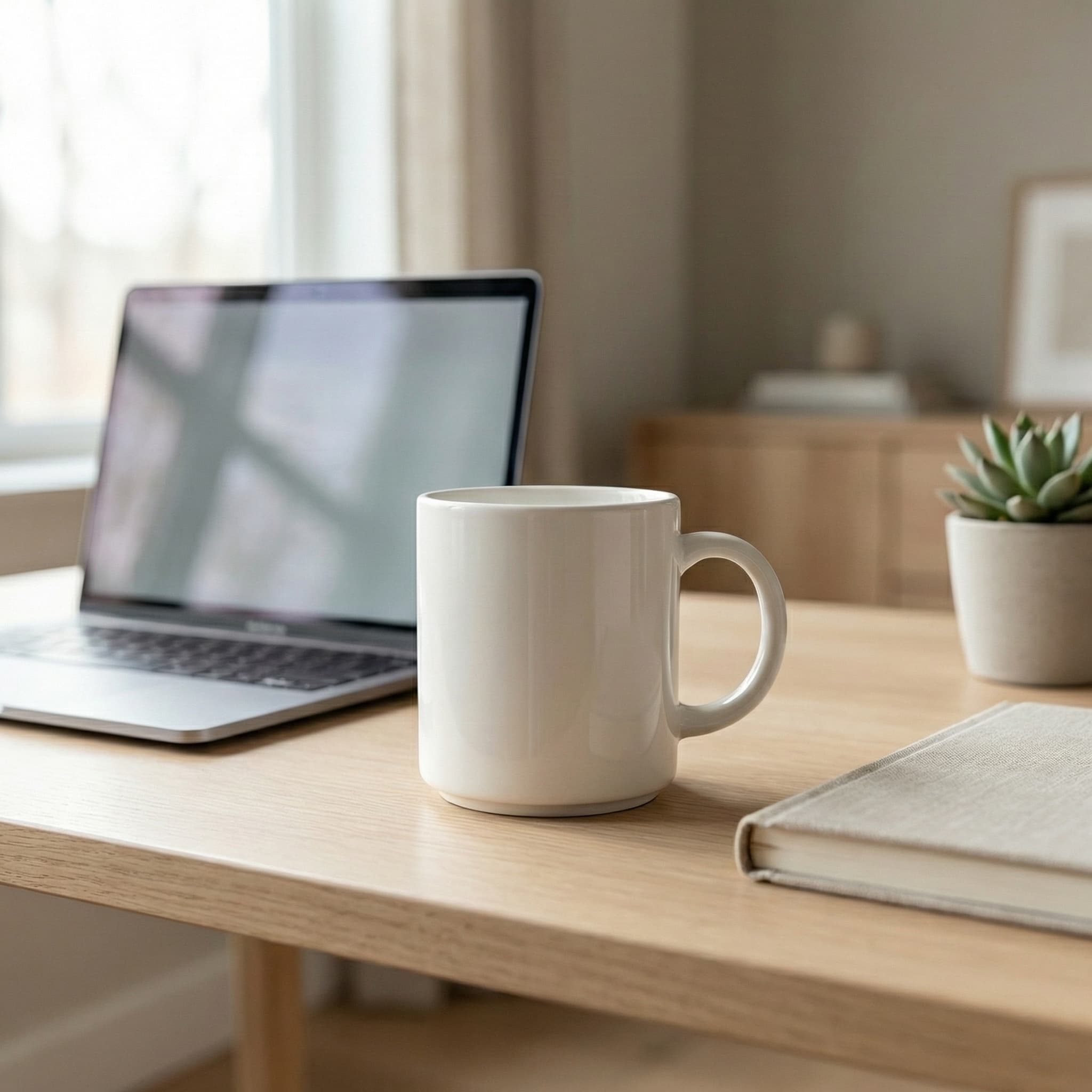 AI mug mockup — office desk