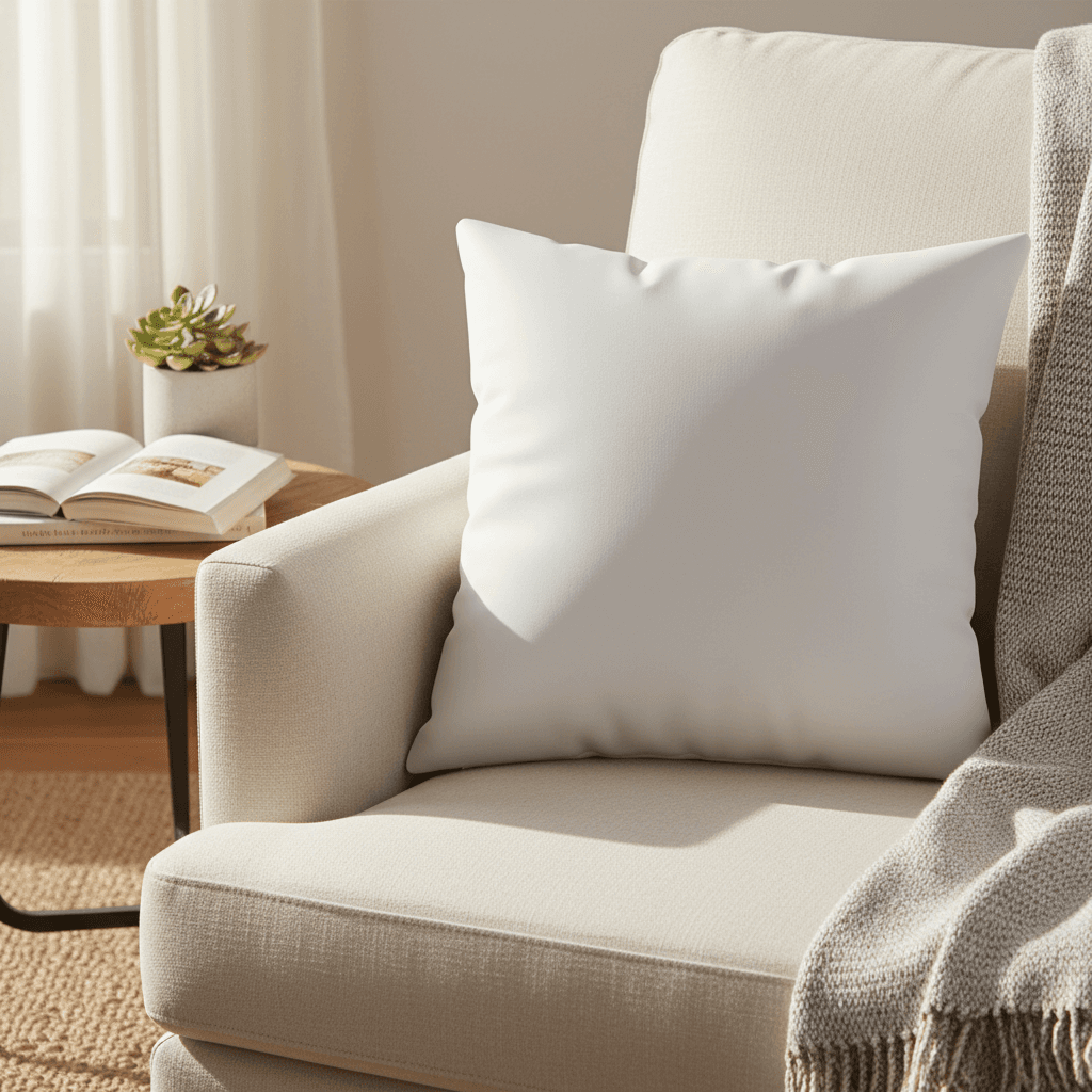 AI pillow mockup — armchair setting