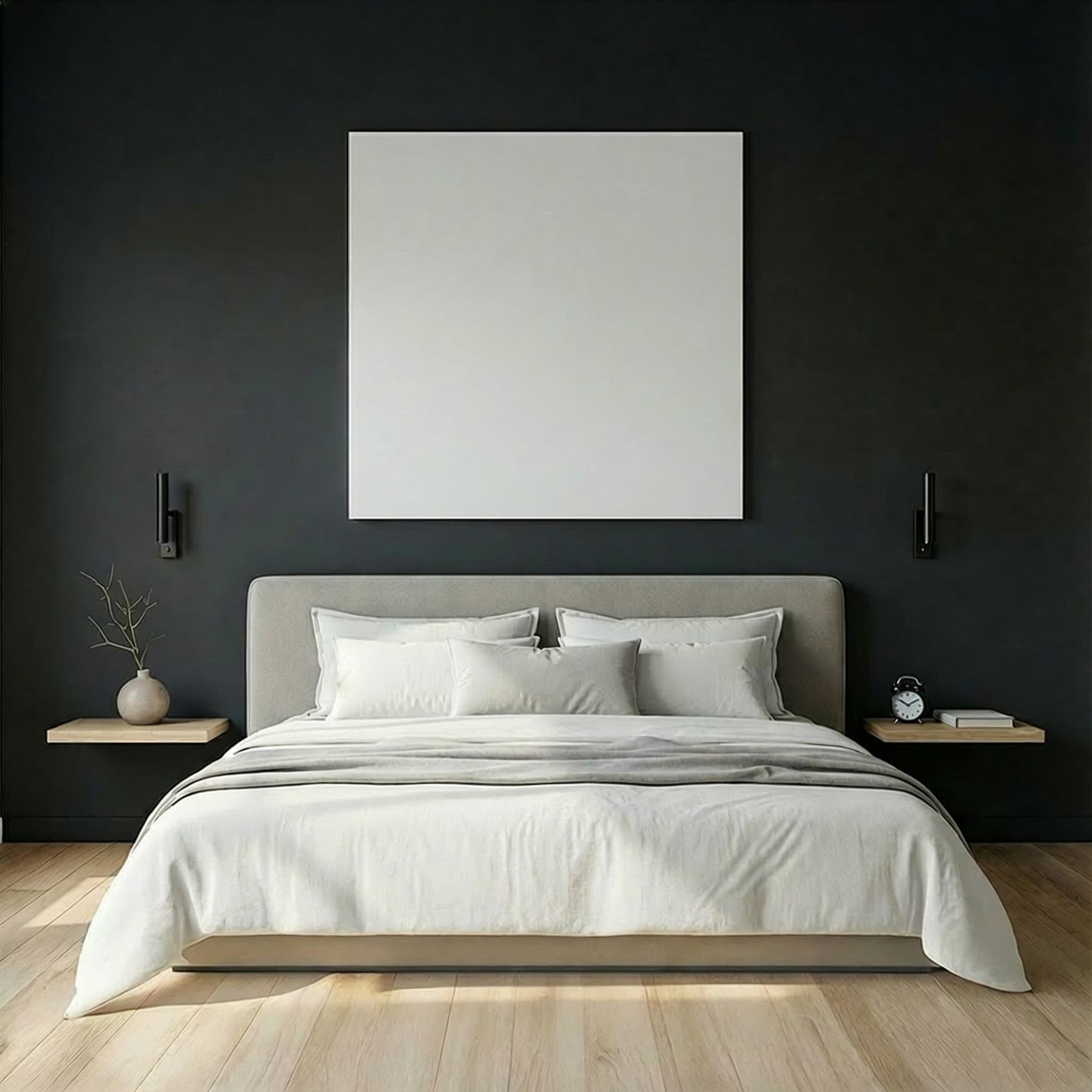 Canvas mockup in a modern bedroom setting
